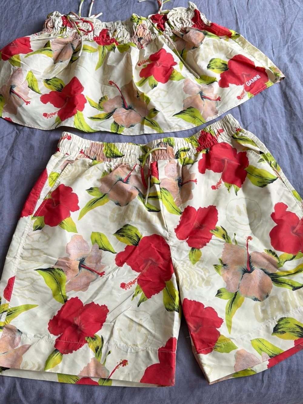 NWOT Ganni Floral Shorts & Top Coord set
